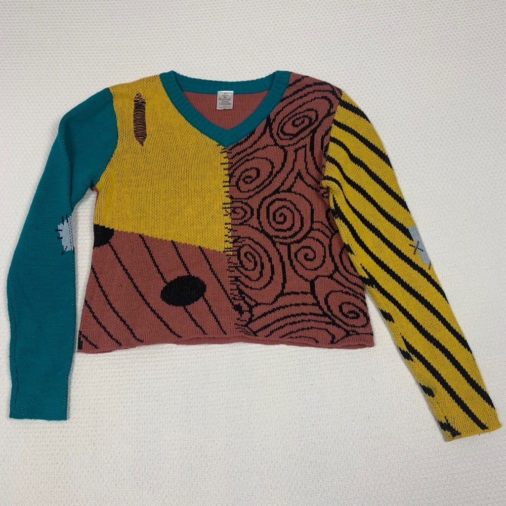 Disney Nightmare Before Christmas Sally Patchwork Sweater Sz S Halloween Costume